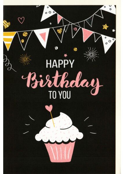 Geburtstagskarte Girlande, Cupcake, mit Glimmer