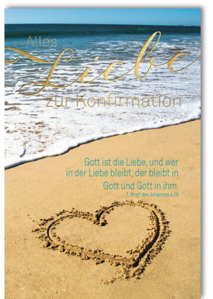 Glückwunschkarte heilige Konfirmation Herz im Sand Strand