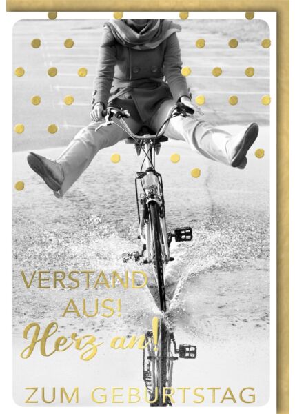 Geburtstagskarte lustig Spruch Fahrradfahrer durch Wasserlache