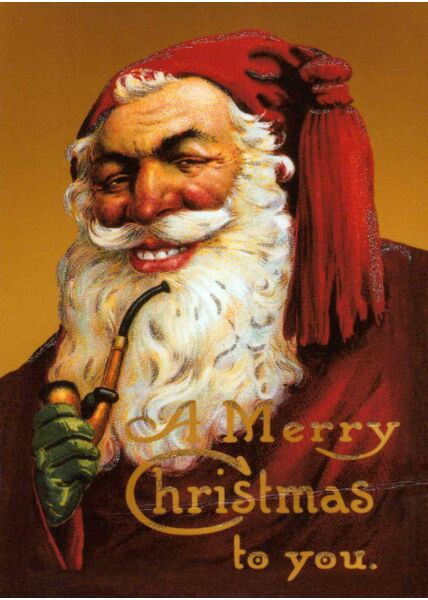 Weihnachtspostkarte retro Weihnachtsmann mit Pfeife