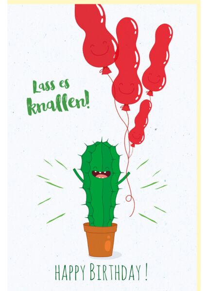 Geburtstagskarte Lachender Kaktus, Luftballons