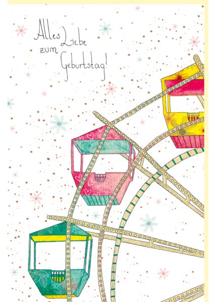 Geburtstagskarte Riesenrad, Naturkarton, mit roségoldener Folie und Blindprägung