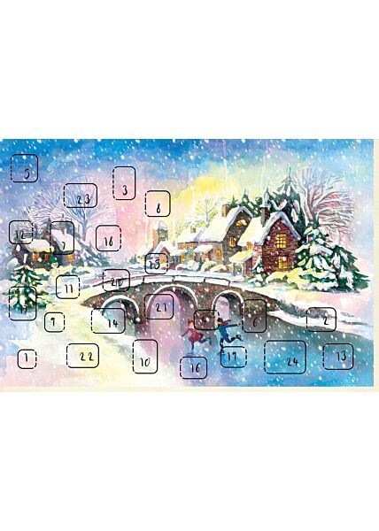 Weihnachgrußkarte Kalender Brücke Schlittschuhe