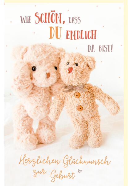 Glückwunschkarte zur Geburt Zwei Teddybären endlich da