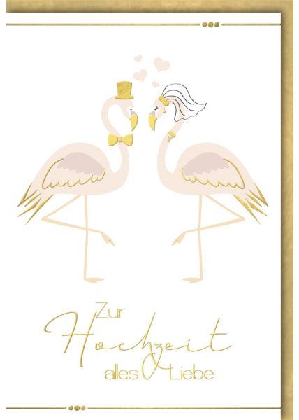 Hochzeitskarte premium zwei Flamingos