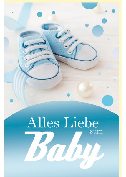 Glückwunschkarte Geburt Babyschuhe, mit schimmerndem Blaueffekt