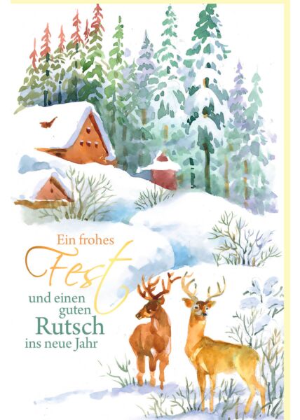 Weihnachtskarte Renntiere in Schneelandschaft Ein frohes Fest
