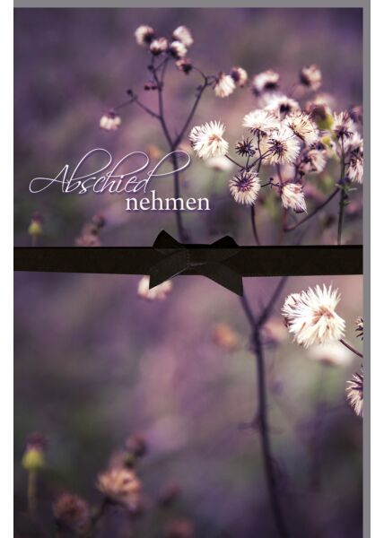 Trauerkarte Kondolenz Blüten, mit Band und Schleife, mit Blankoeinleger