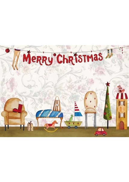 Weihnachtspostkarte Wohnzimmer: Merry Christmas
