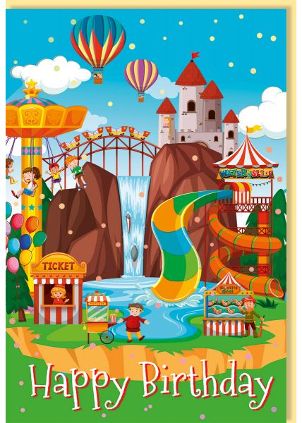 Geburtstagskarte für Kindergeburtstag Motiv Freizeitpark