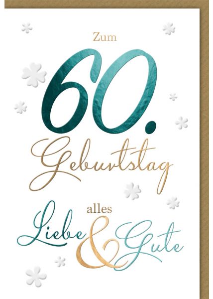 Geburtstagskarte 60 Geburtstag Schreibschrift Kleeblätter hochwertig