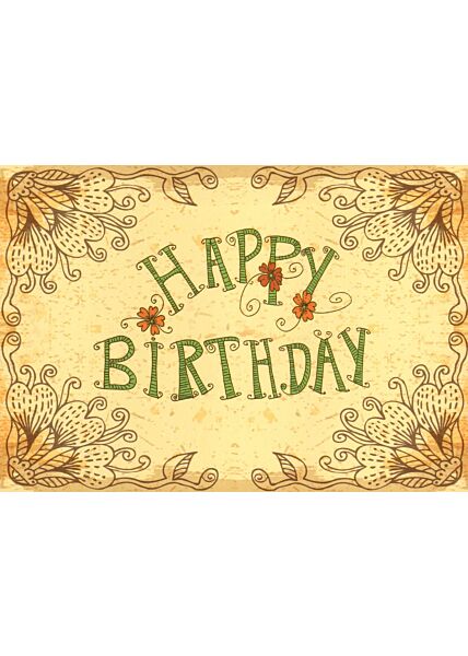 Postkarte zum Geburtstag gelb grün Happy Birthday - Retro