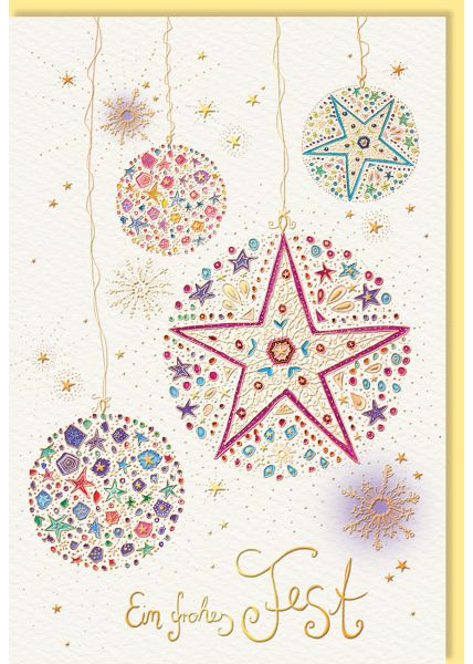 Weihnachtskarte Weihnachtskugeln, mit Goldfolie und Blindprägung, Naturkarton