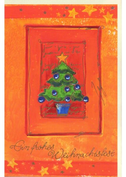 Premium Weihnachtskarte orange Weihnachtsbaum Folienprägung