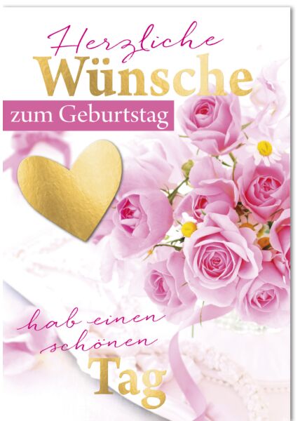 Geburtstagskarte - A4, Maxi, XXL rosa Rosen mit Gänseblümchen