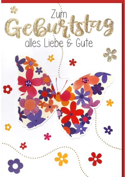 Geburtstagskarte - Maxi, XXL Blumenschmetterling A4