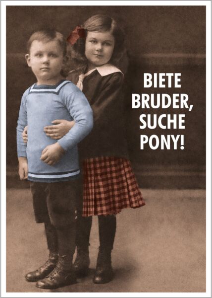 Postkarte Spruch lustig Biete Bruder, suche Pony!