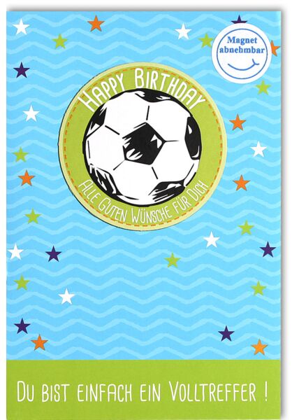 Geburtstagskarte für Kinder Jungs Magnet Fußball Du bist ein Volltreffer