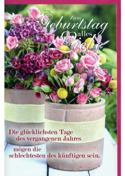 Geburtstagskarte Land Natur: Blumensträuße in Tonvasen