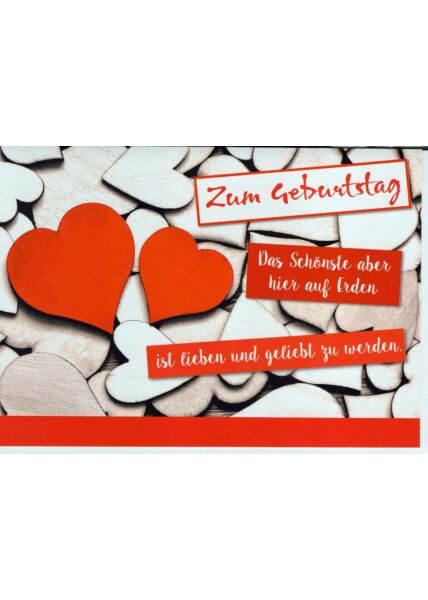 Geburtstagskarte Liebe: Zum Geburtstag Holzherzen