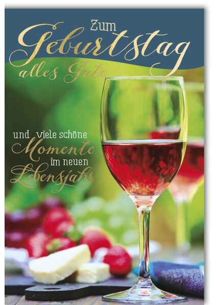 Geburtstagskarte Spruch Glas vor Käse & Radieschen