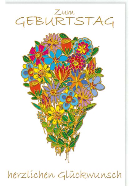 Glückwunschkarte Geburtstag Blumen, Naturkarton, mit Goldfolie