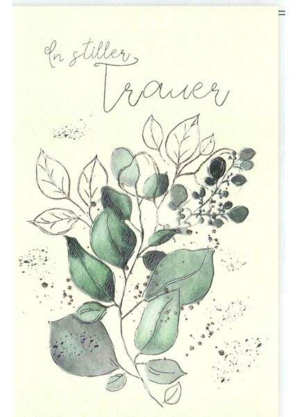 Trauerkarte Blätter, Naturkarton, mit Silberfolie und Blindprägung in stiller Trauer