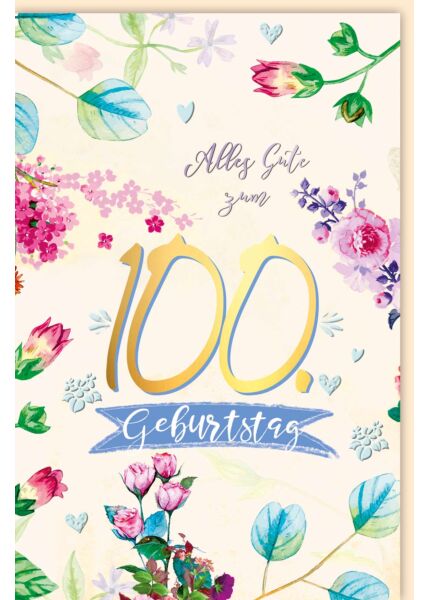 Geburtstagskarte 100 Jahre Blumen Illustrationen