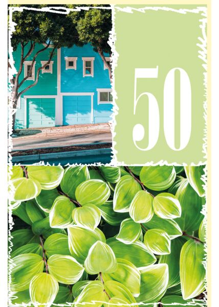 Geburtstagskarte Zahlengeburtstag 50 Jahre Häuser und Blätter