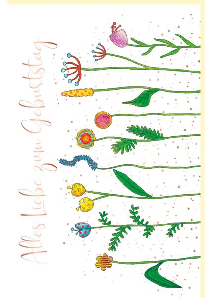 Geburtstagskarte Flora bunte Blumen, Naturkarton, mit rosègoldener Metallicfolie