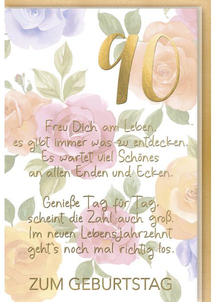 Geburtstagskarte 90 Schöner Spruch edles Papier