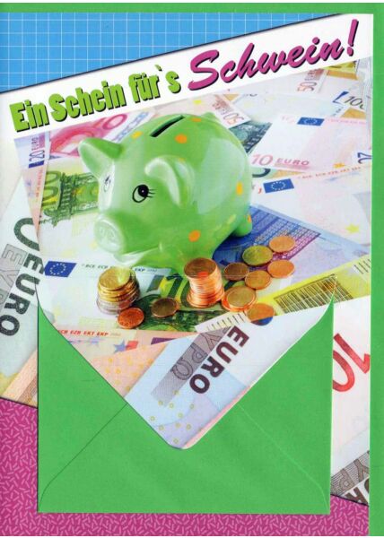 Geldkarte mit Geldfach: Sparschwein grün