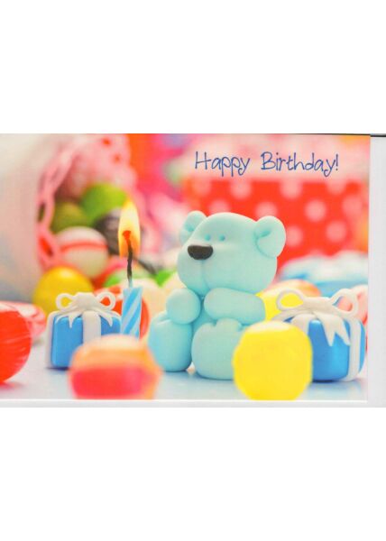 Geburtstagskarte kleiner Bär sitzt vor Kerze