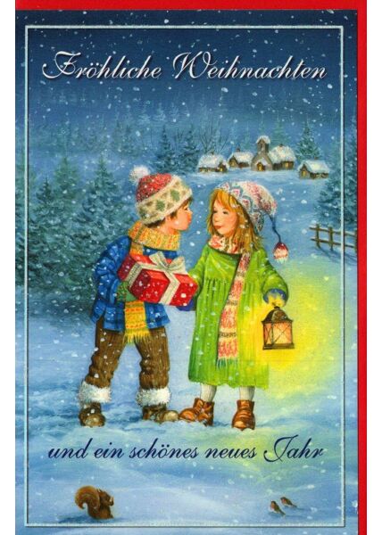 Nostalgische Weihnachtskarte Kinder Laterne Schnee