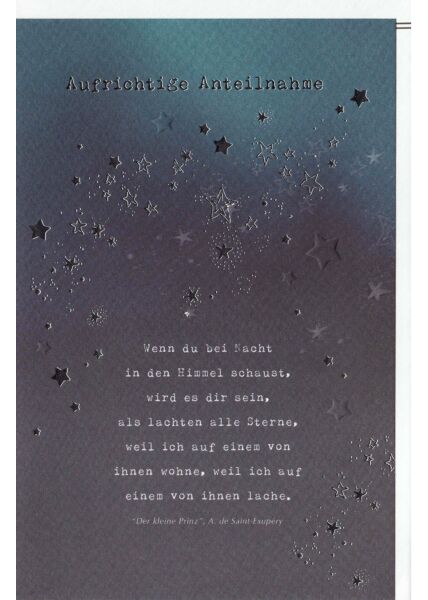 Trauerkarte Sternenhimmel, Naturkarton, mit Silberfolie und Blindprägung