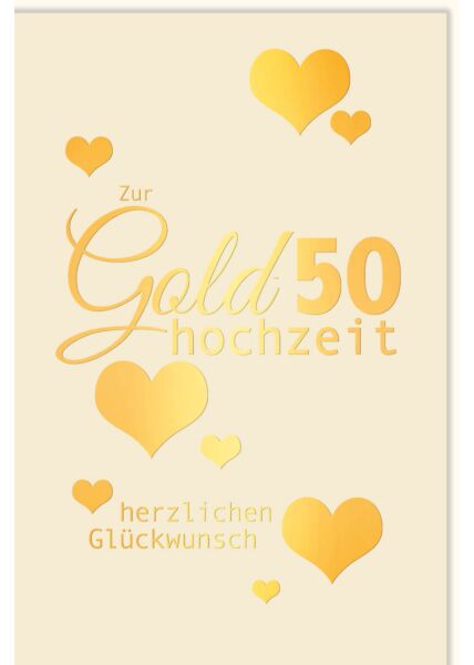 Glückwunschkarte goldene Hochzeit Herzen gold