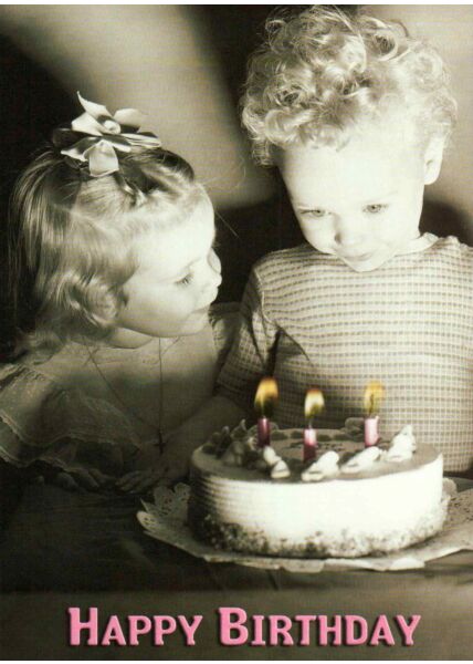Geburtstagspostkarte zwei Kinder Torte: Happy Birthday