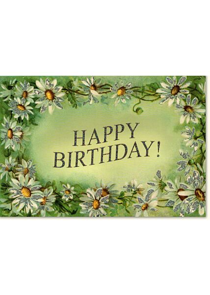 Geburtstagskarte mit Blumen Happy Birthday! Blumenkette grün