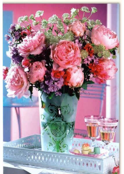 Blumengrußkarte ohne Text Vase Blumen rosa pink