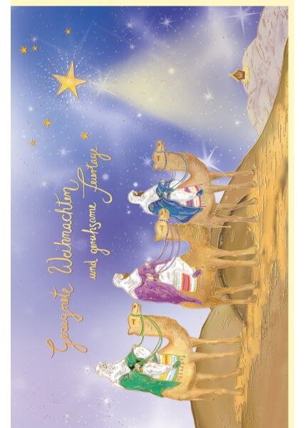 Weihnachtsgrußkarte Goldfolie und Blindprägung Heilige Drei Könige