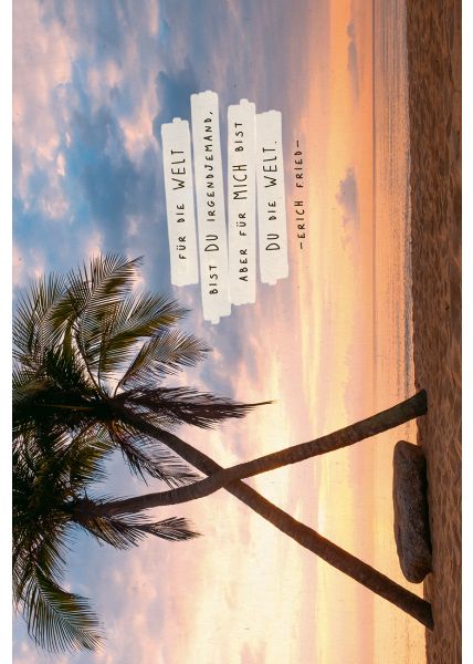 Postkarte Lebensweisheit Irgendjemand die Welt Palmen am Strand, Zuckerrohrpapier