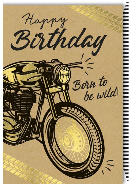Geburtstagskarte Männer Kraftpapier Spruch gezeichnetes Motorrad