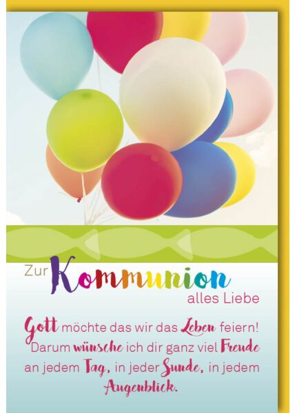 Glückwunschkarte Kommunion - Bunte Luftballons