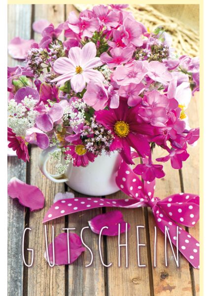 Grußkarte Gutschein Rosa Blumenstrauß