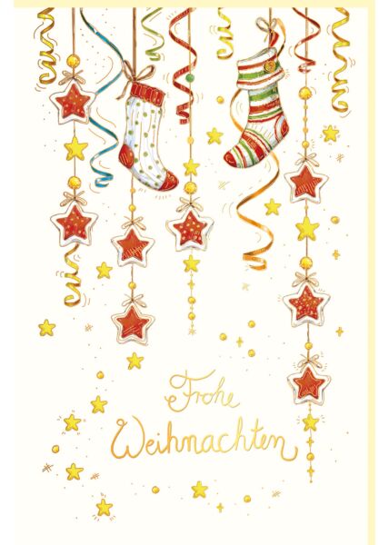 Weihnachtsgrußkarte Naturkarton Godfolie zwei Socken