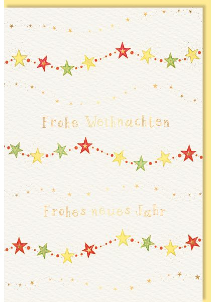 Weihnachtskarte Sterne, Naturkarton, mit Goldfolie und Blindprägung