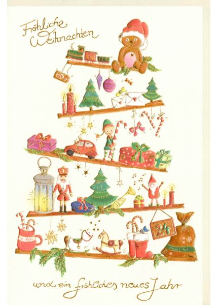 Weihnachtskarte premium Naturpapier Goldfolie Weihnachtssymbole