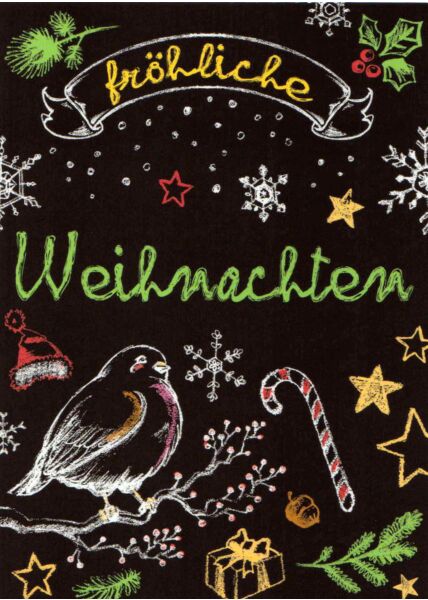 Weihnachtspostkarte schwarz Illustrationen: fröhliche Weihachten