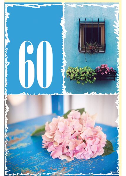 Geburtstagskarte Zahlengeburtstag 60 Jahre Fenster und Blüte