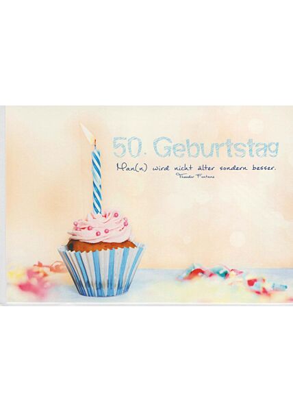 Geburtstagskarte 50 Kerze blau